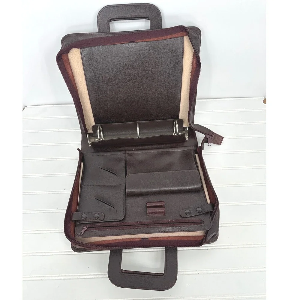 Vintage Portfolio Briefcase Brown Leather Organizer Professional 3 Ring Binder